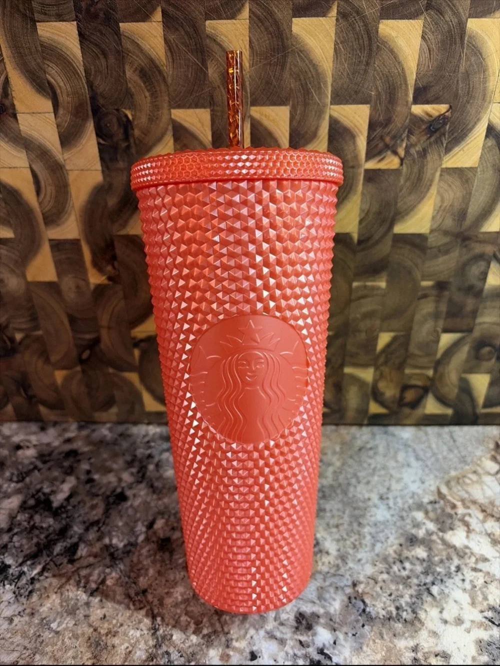 Starbucks Coral Studded Tumbler with Matching Lid and Straw